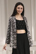 Black Polyester Fitted Embroidered Fusion Set image number 1