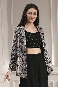 Black Polyester Fitted Embroidered Fusion Set image number 1