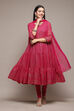 Fuchsia Polyester Anarkali Kurta Churidar Suit Set