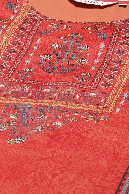 Rust A-Line Cotton Kurta image number 1