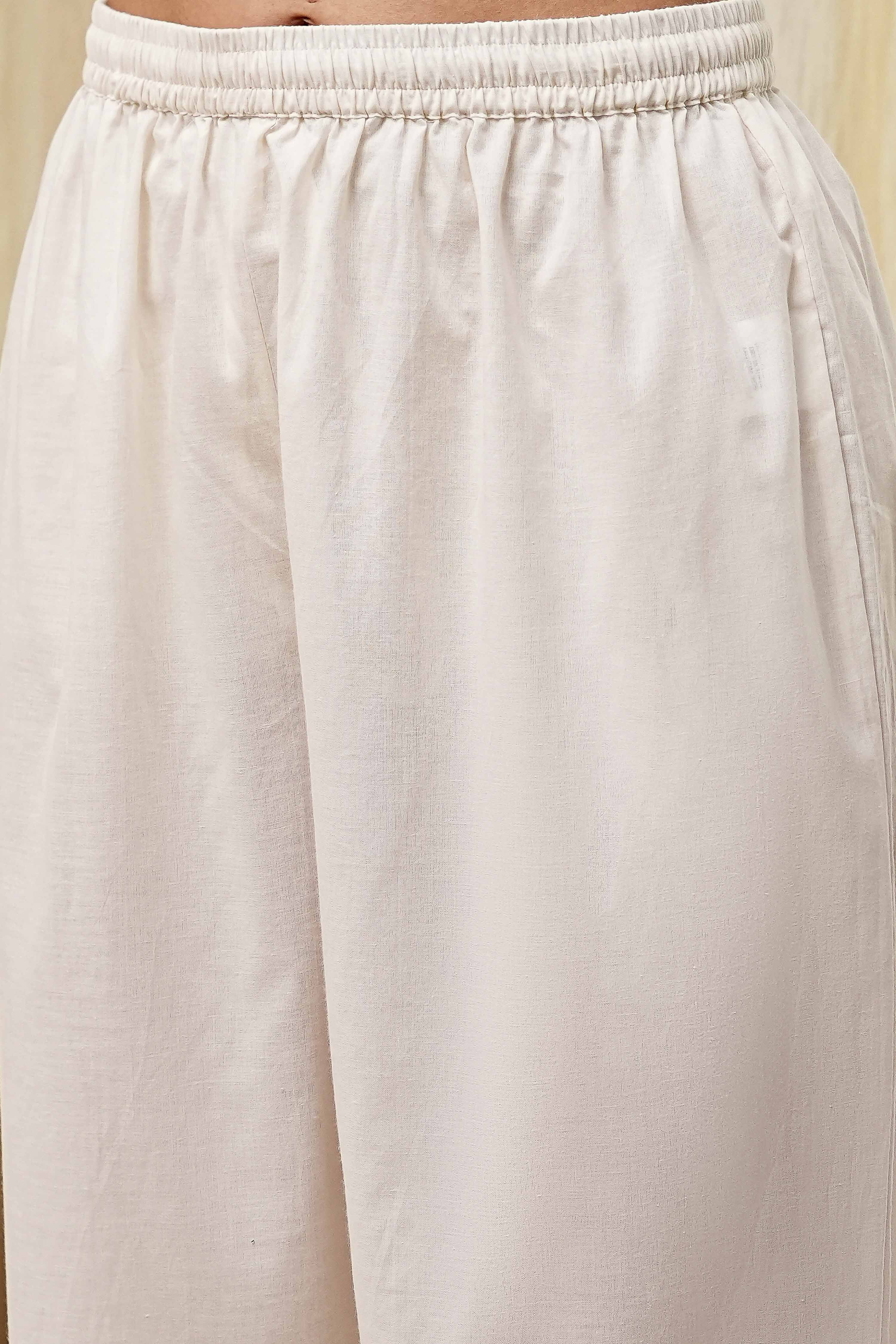 White and Black Cotton Gathered Kurta Set image number 2