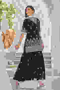 Black Embroidered Straight Kurti & Garara Suit Set image number 5