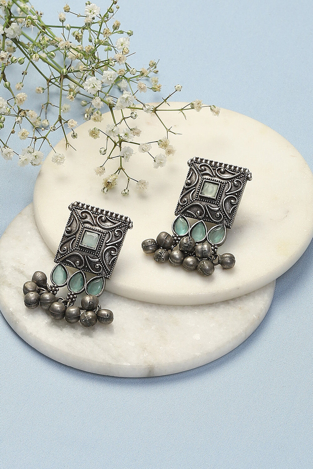 Oxidised Mint Brass Earrings image number 0