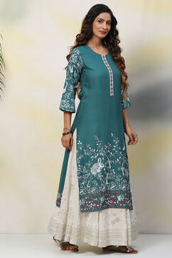 Green Straight Viscose Kurta image number 2