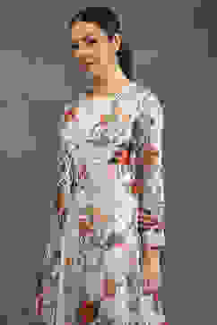 Rohit Bal Ivory Silk Chanderi Floral Front-Open Dress image number 1