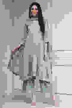 Sea Blue Cotton Silk Embroidered Kalidar Suit Set image number 6