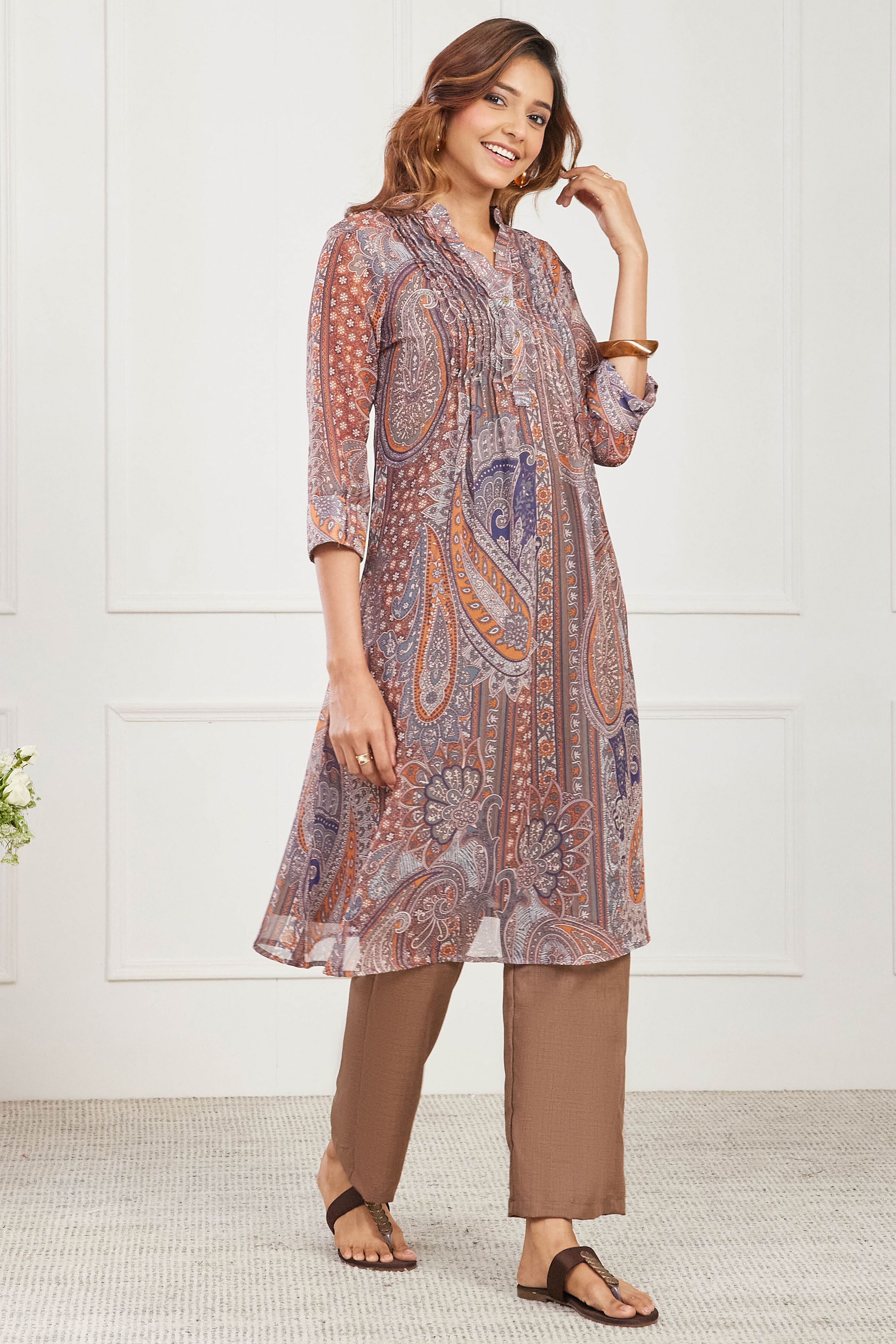 Brown Polyester Printed Straight Kurta image number 4