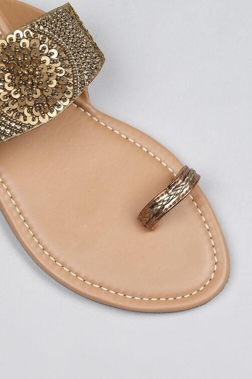 Bronze Sequin Embellished Sandals image number 3