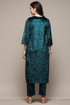 Teal Polyester Straight Embroidered Kurta Palazzo Suit Set image number 5