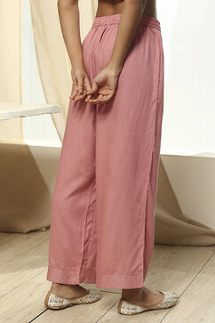 Dull Pink Viscose Solid Straight Palazzo image number 5