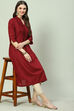 Maroon Cotton A-Line Printed Kurta image number 5