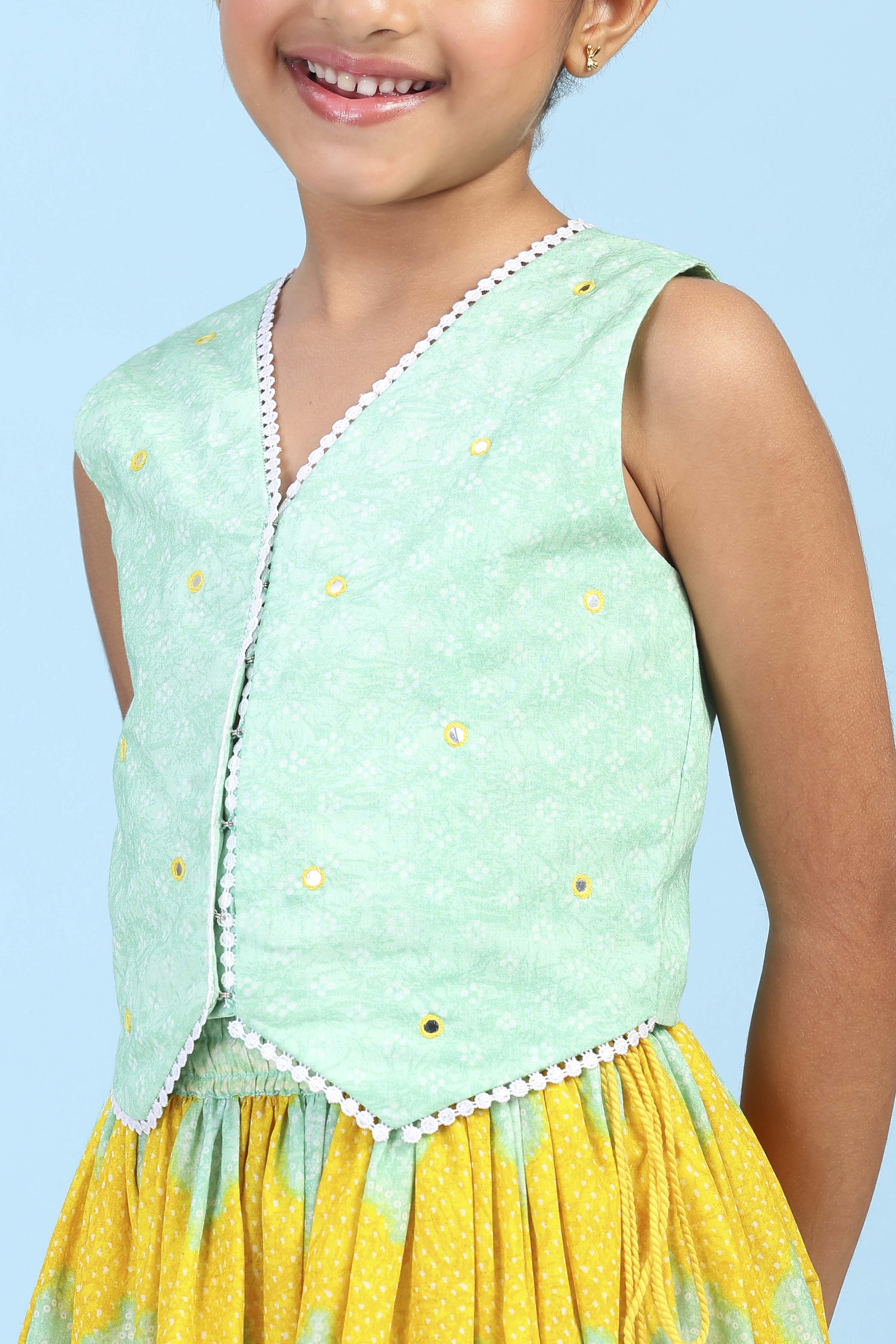 Sage Green Cotton Printed Straight Lehenga Set image number 1