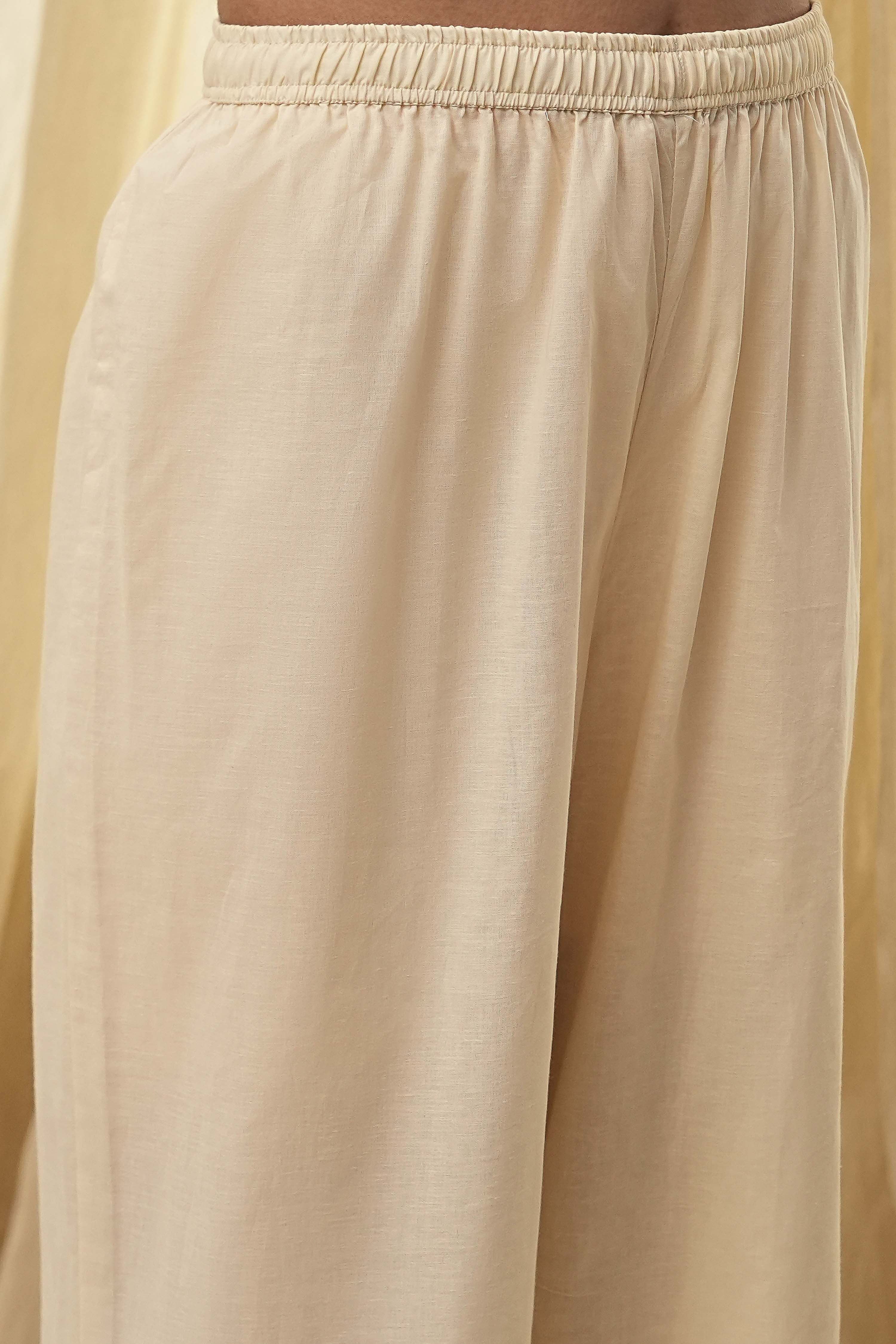 Beige Cotton Printed Anarkali Suit Set image number 2