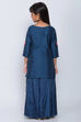 Blue Cotton Silk Straight Kurta Sharara Suit Set image number 4