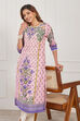 Pink Cotton Printed Straight Kurta image number 6