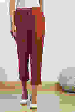 Rust Cotton Flax Slim Solid Pants image number 4