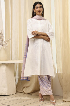 Blue and White Cotton Straight Suit Set image number 6
