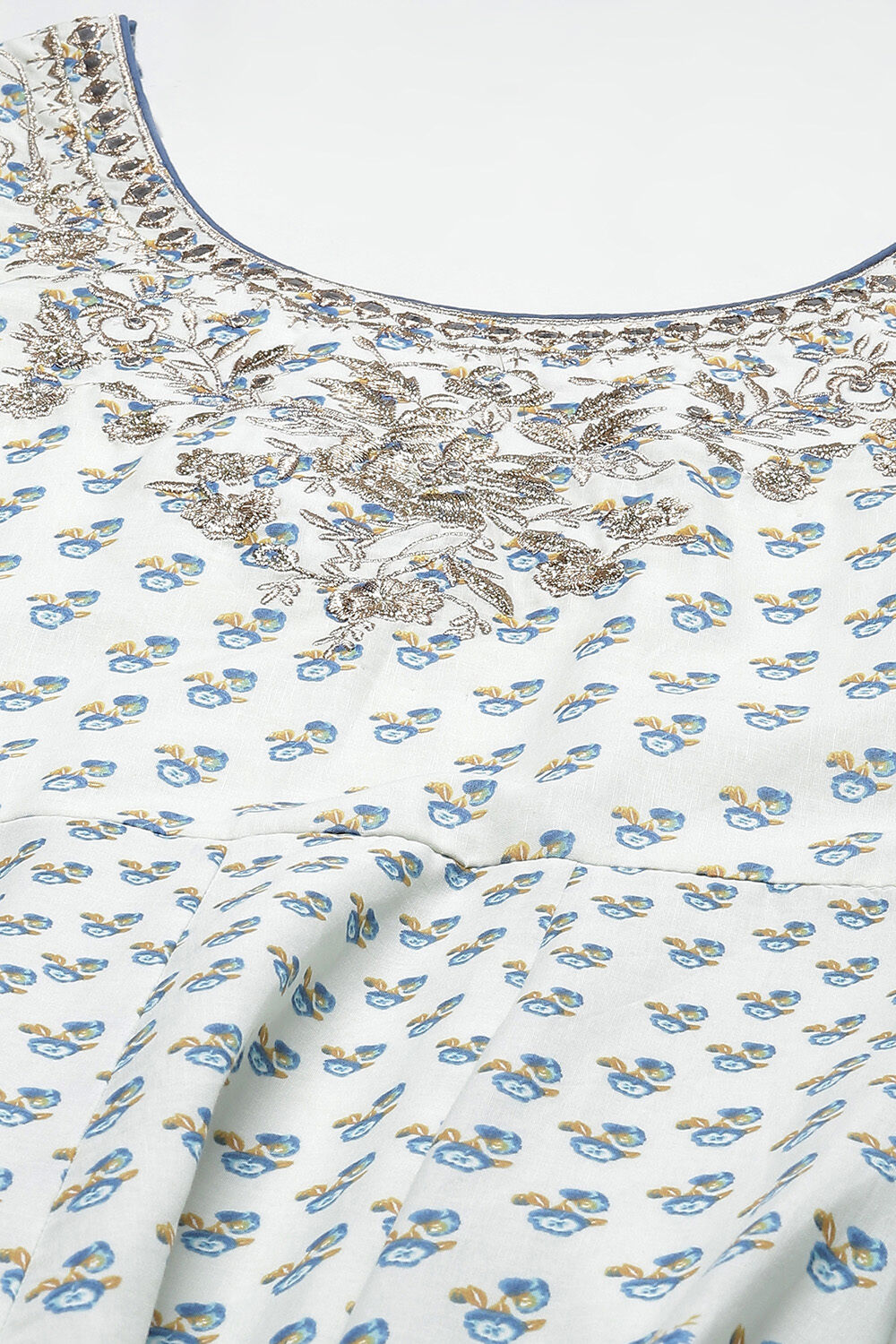 Ivory Cotton Anarkali Kurta Churidar Suit Set image number 1