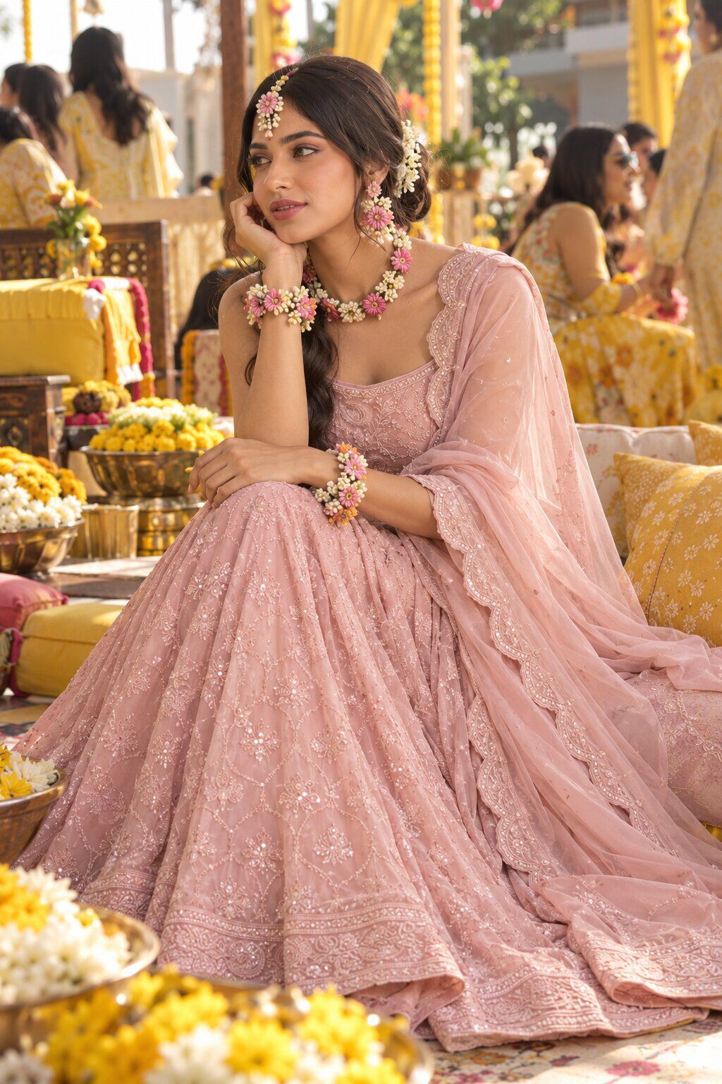 Pink Viscose Rayon Embellished Kalidar Lehenga Set image number 0