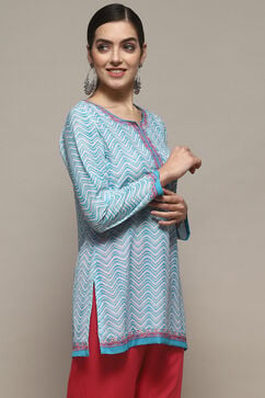 Blue Pink Polyester Straight Kurti image number 5