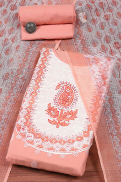 Peach Cotton Hand Block Print Unstitched Suit Set image number 0