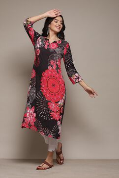 Black Rayon Straight Printed Kurta image number 5
