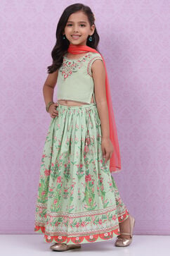 Chalky Green Poly Cotton Lehenga Set image number 0