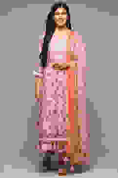 Dry Rose Cotton Blend Layered Kurta Pants Suit Set image number 0