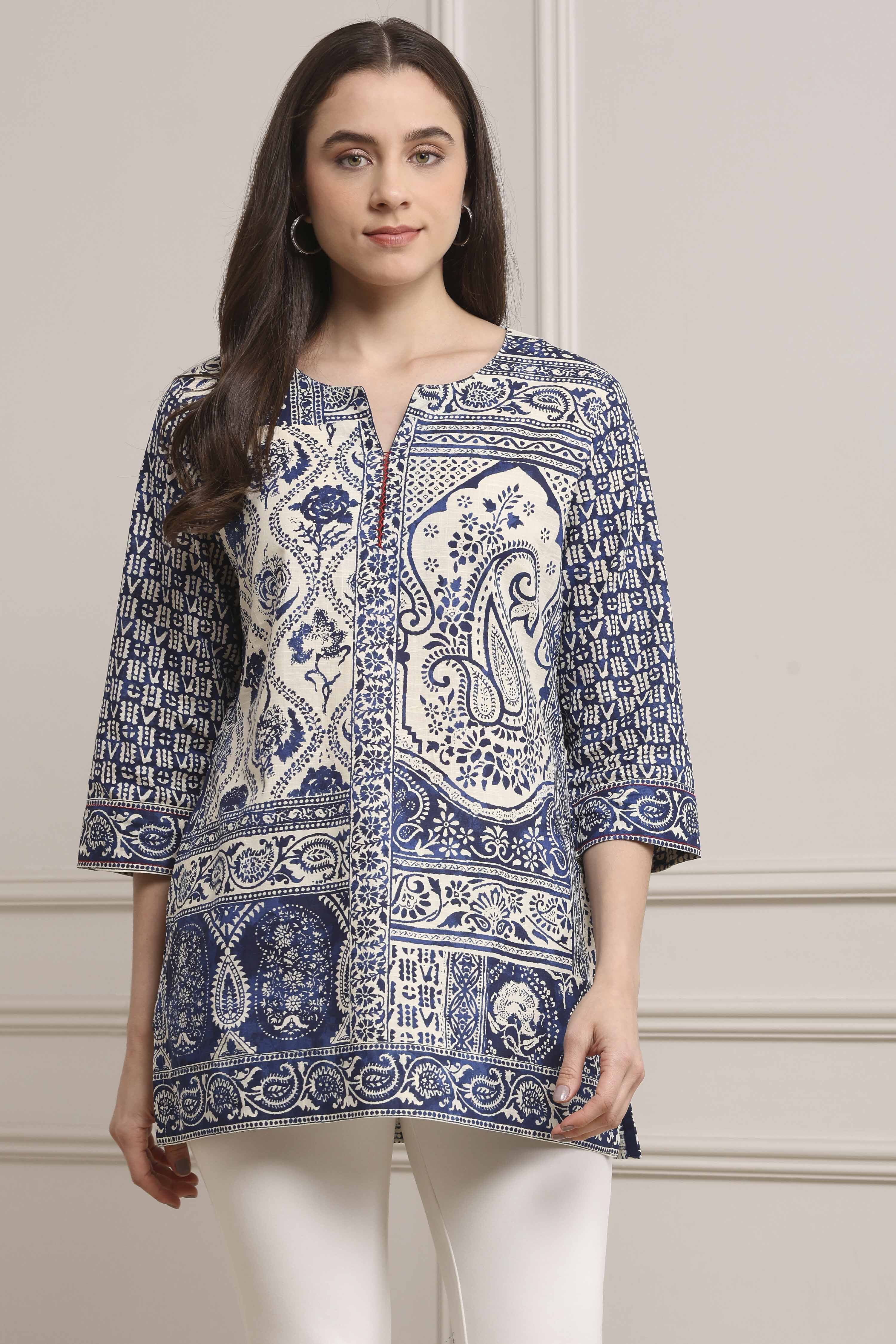 Indigo Cotton Straight Kurta image number 0