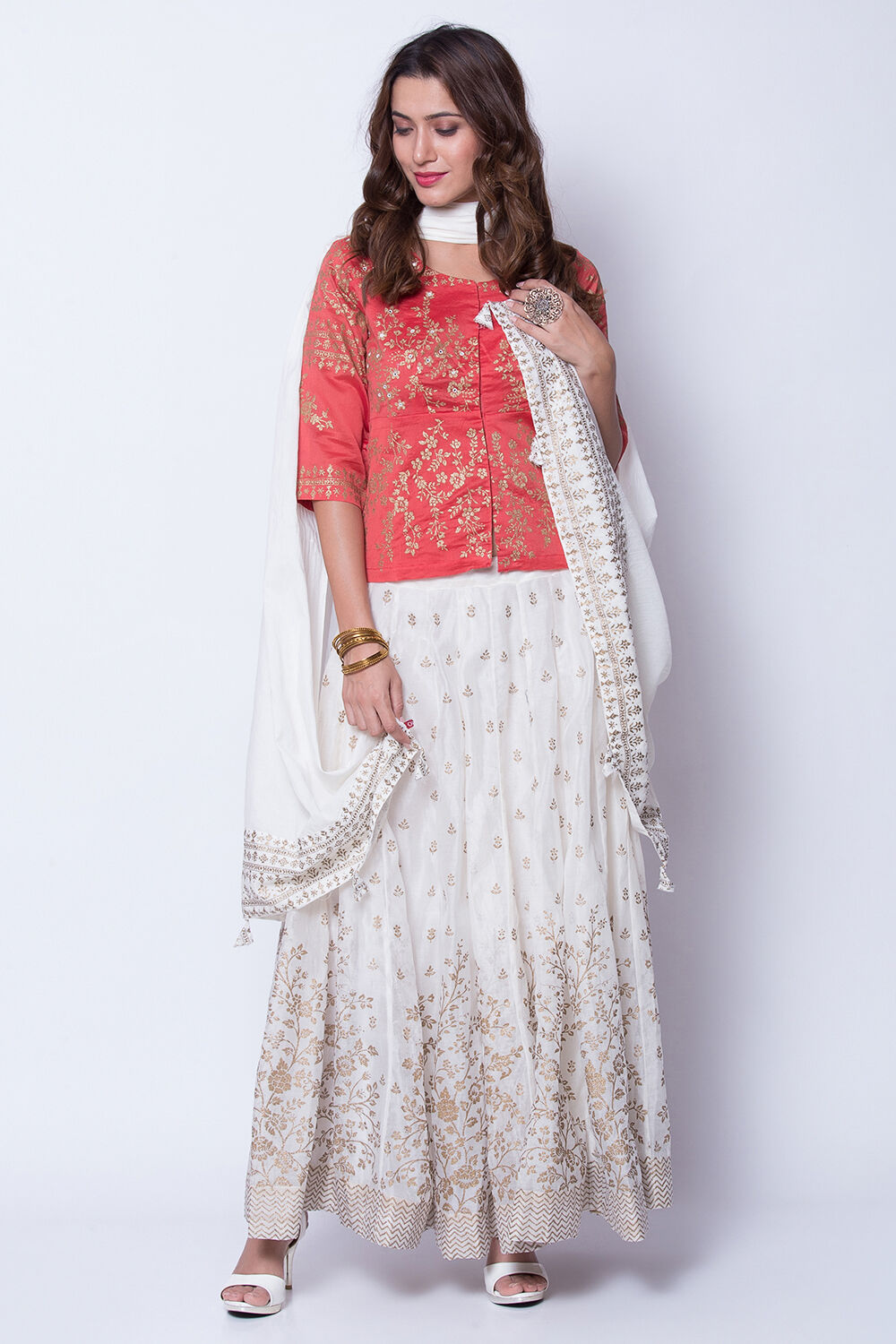 Off White Cotton Solid Dupatta image number 1
