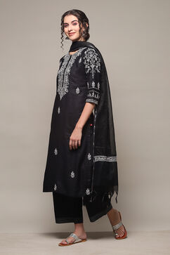 Black Cotton Straight Kurta Palazzo Suit Set image number 5