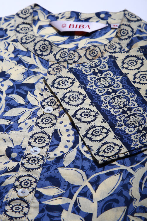 Black Cotton A-Line Printed Kurta image number 1