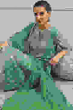 Sea Green Cotton Printed A-Line Suit Set image number 0