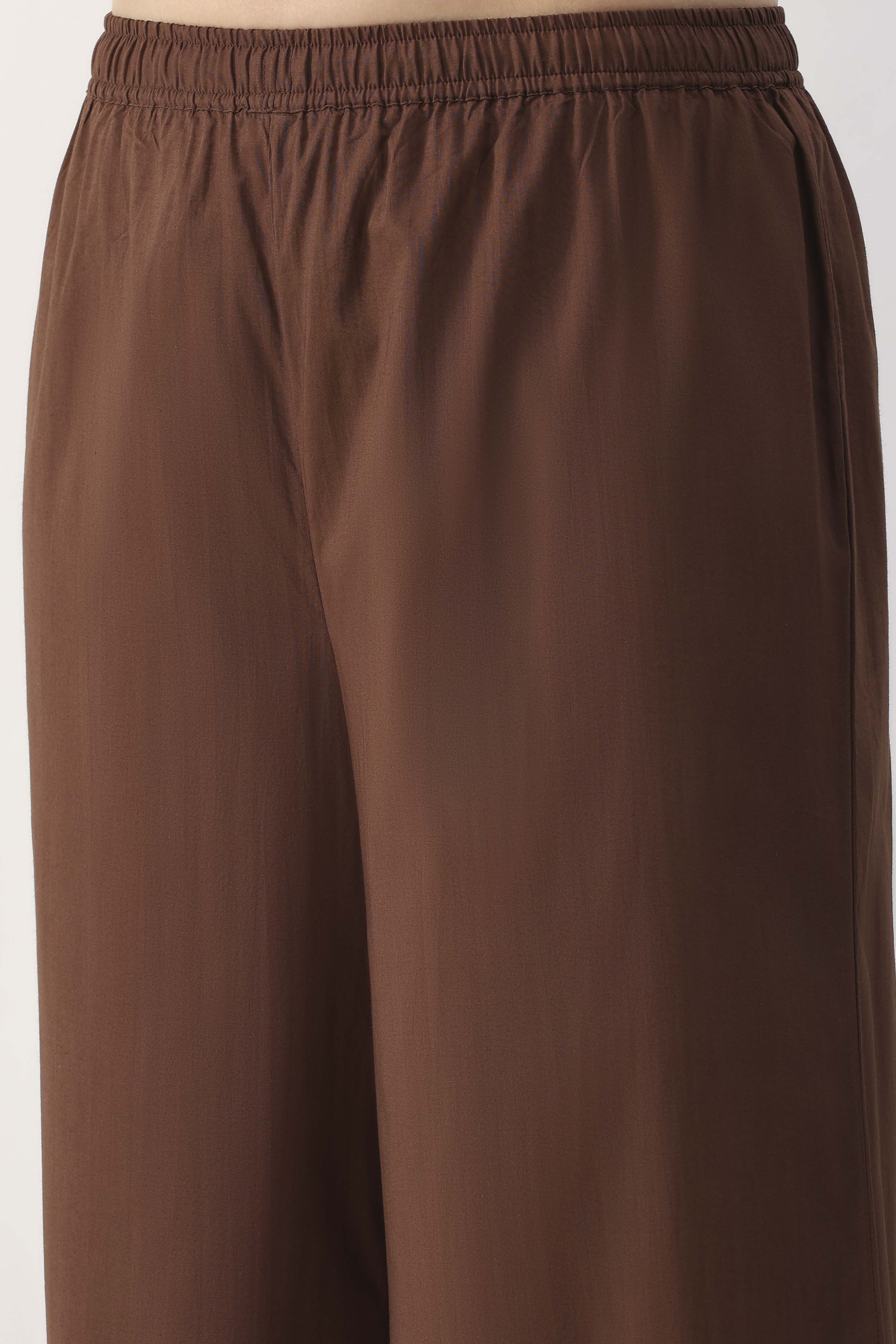 Brown Cotton Flared Palazzo image number 1