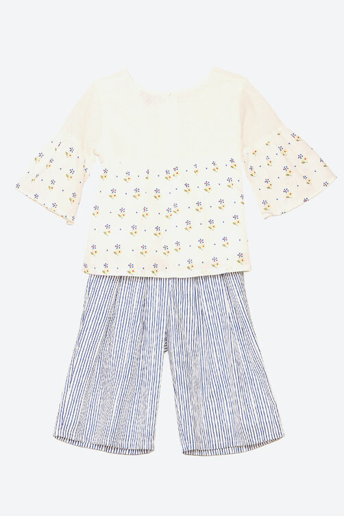 Off White Printed Short Top & Culllots Set image number 2