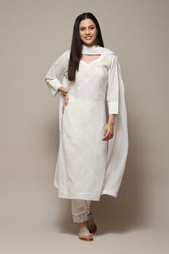 Off White Cotton Printed Unstitched Suit Set image number 8