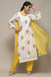Yellow White Cotton Unstitched Suit set image number 1