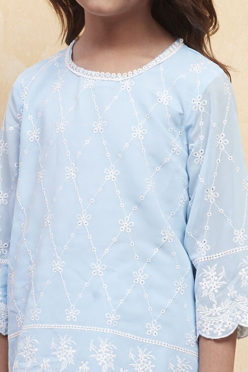 Powder Blue Polyester Sharara Suit Set image number 1