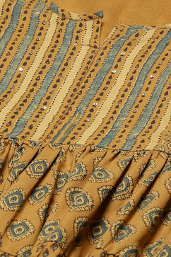 Ochre Cotton Flared Fusion Printed Dress image number 1