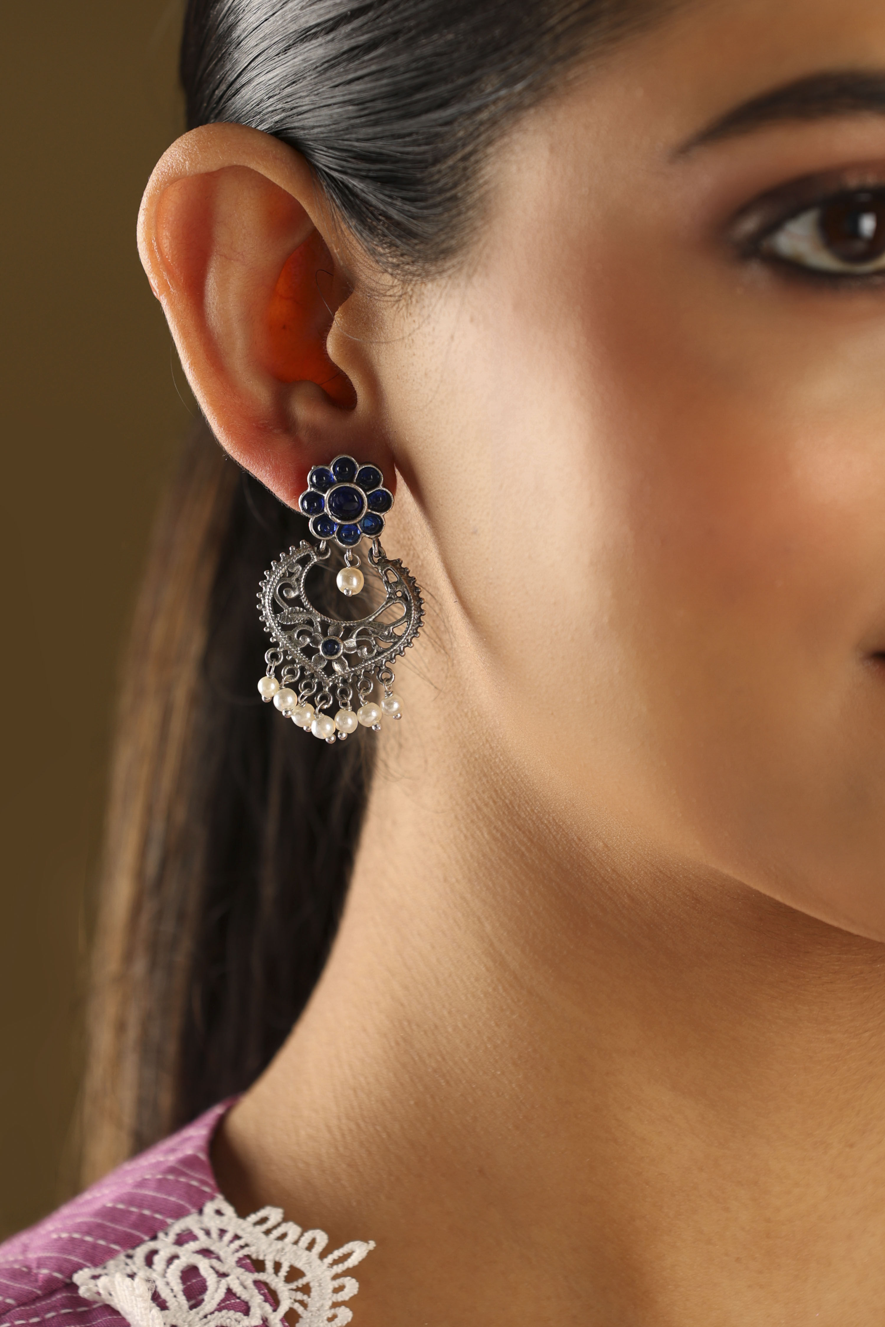 Dark Blue Brass Drop & Danglers image number 1