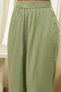 Olive Green Embroidered Gathered Suit Set image number 2
