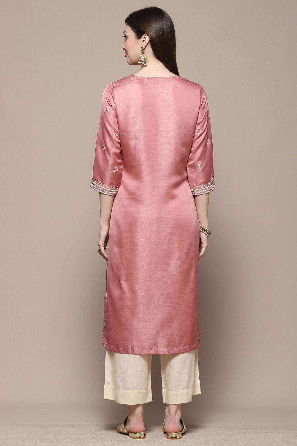 Dusty Pink Printed Straight Kurta image number 3