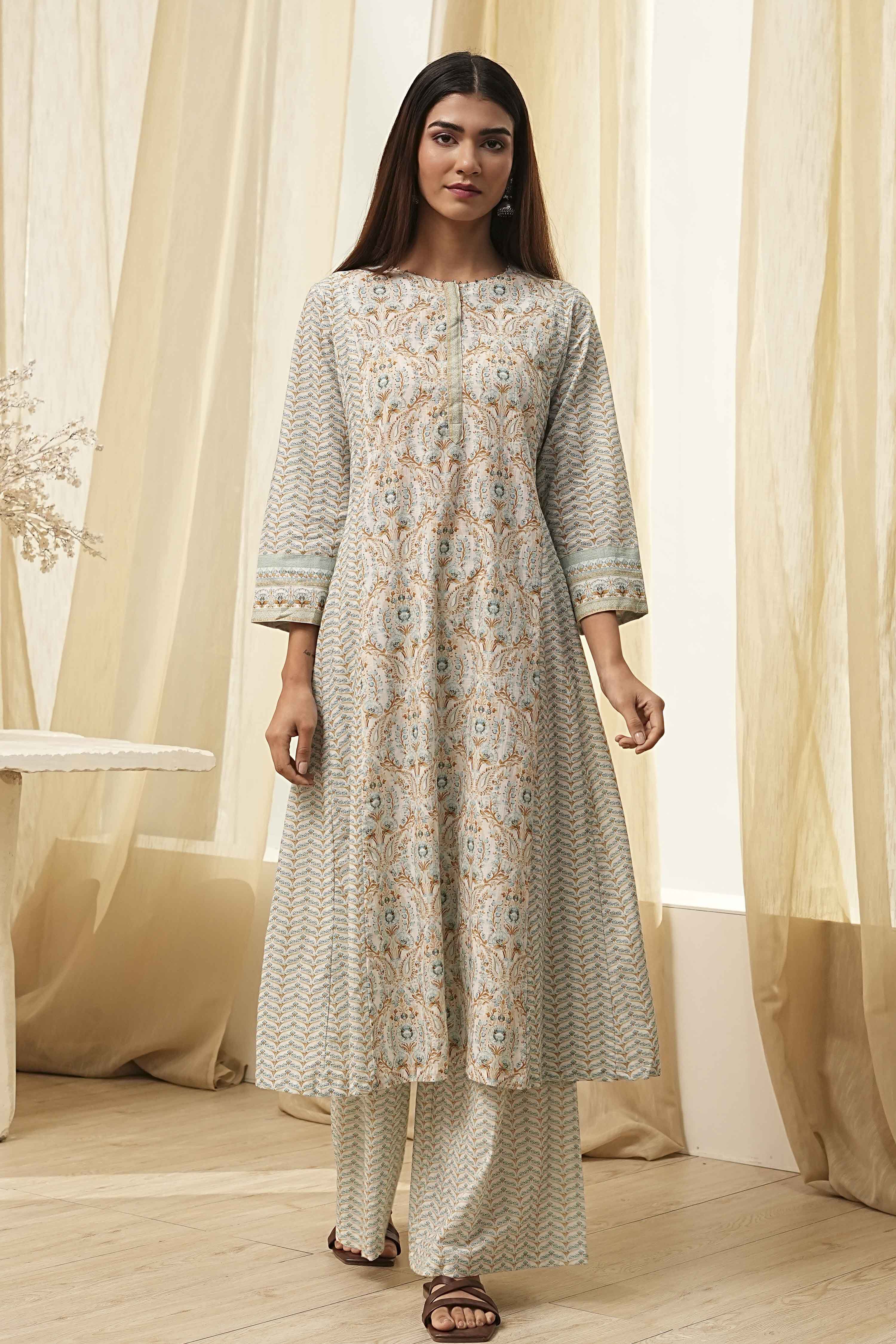 Blue Pure Cotton A-Line Kurta Set  image number 7