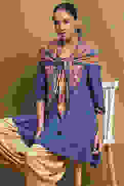 Blue and Beige Embroidered Peplum Kurta Set image number 0