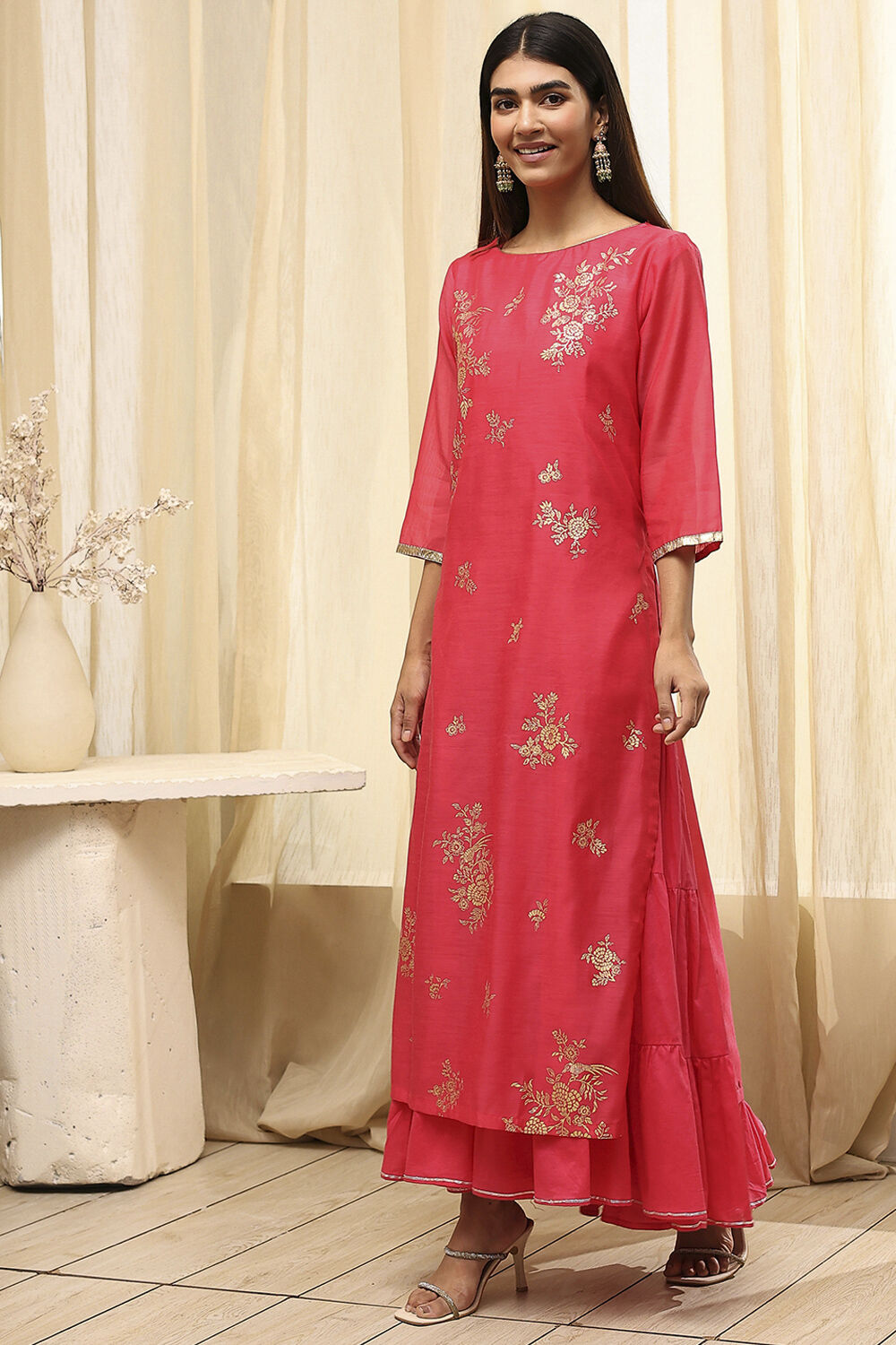 Black Poly Chanderi Layered Tiered Dress image number 3