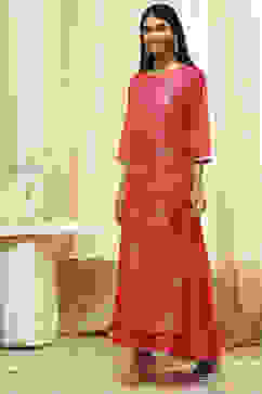 Fuchsia Poly Chanderi Layered Tiered Dress image number 3