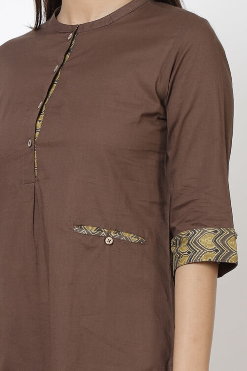 Navy Cotton A-Line Kurta Pant Suit Set image number 1
