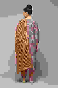 Beige Poly Cotton Layered Kurta Salwar Suit Set image number 4