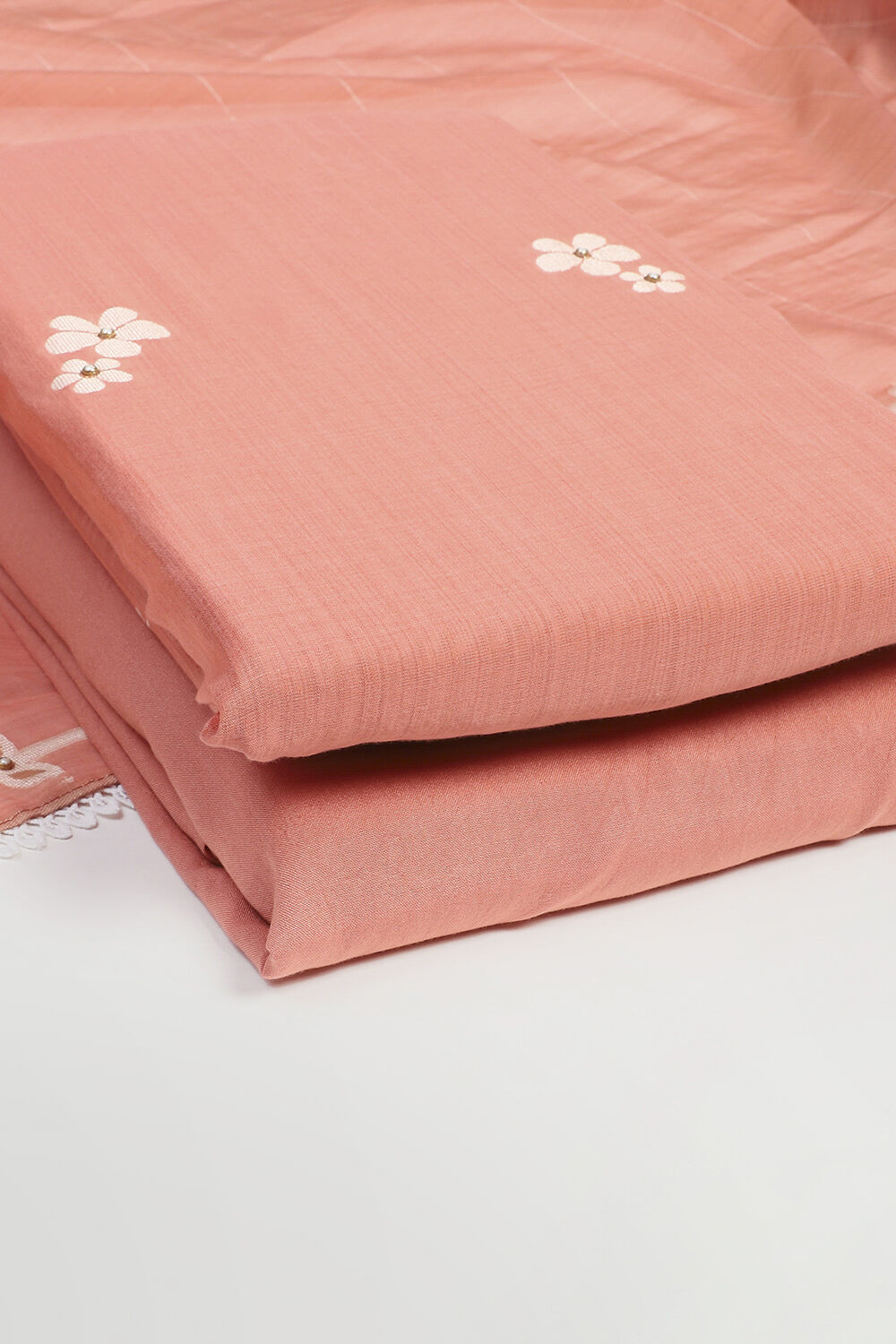 Peach Chanderi Unstitched Suit Set image number 5