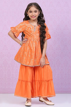 Orange Rayon Flared Printed Kurta Set image number 0